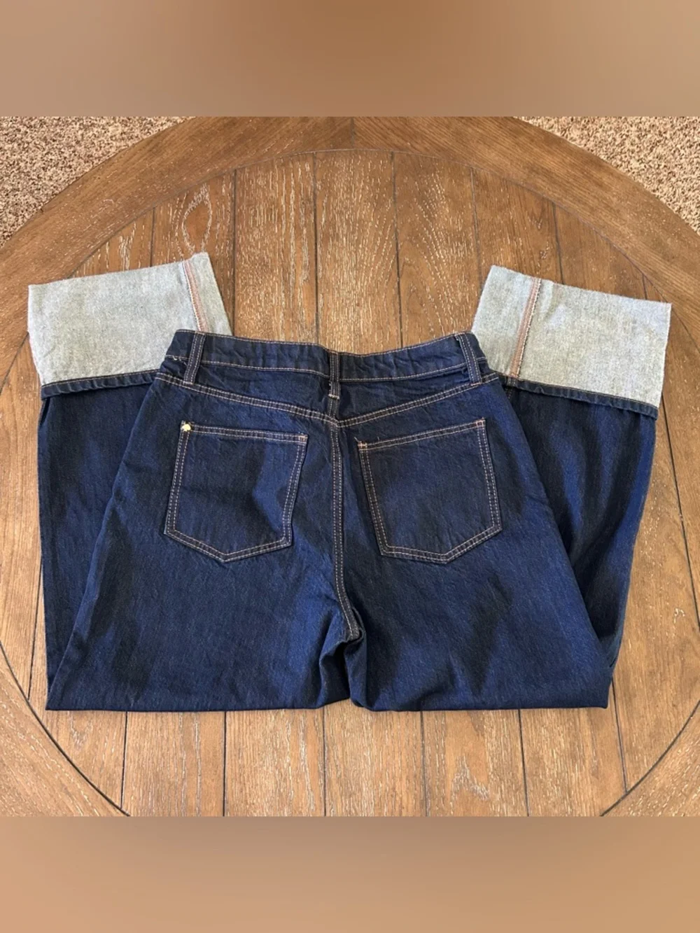 Kate Spade New York Denim Cropped Wide Leg Jeans Cuffed Dark Wash Size 6